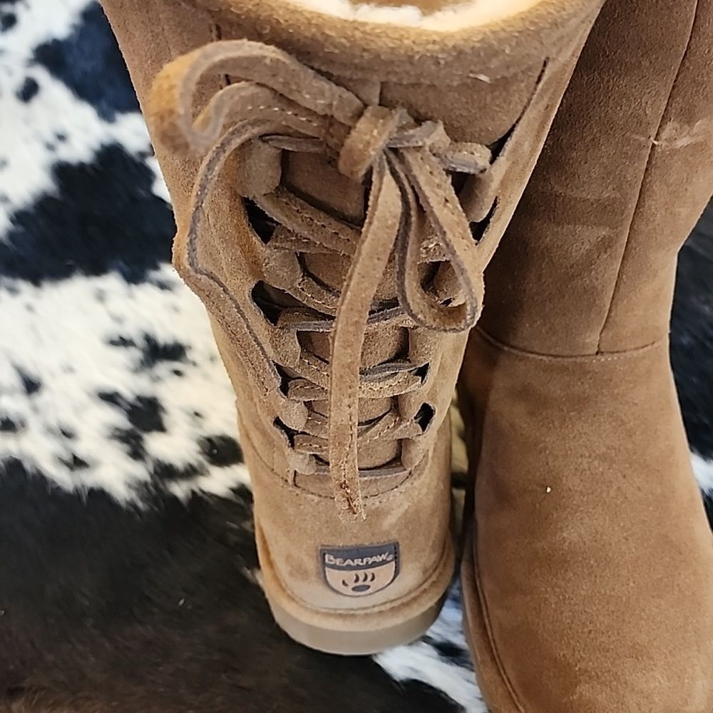 BEARPAW Women's Phylly Tall 11" Shearling Boots Wool Inside Corset Backs